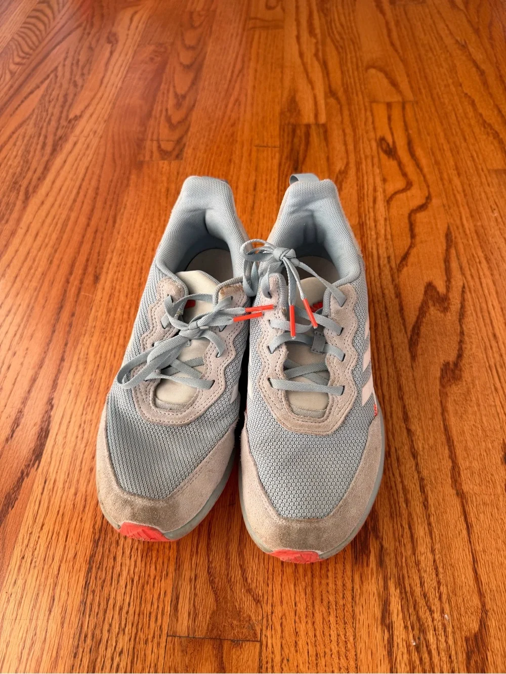 Kids Lightweight Grey & Blue Mesh Sneakers with Coral Accents